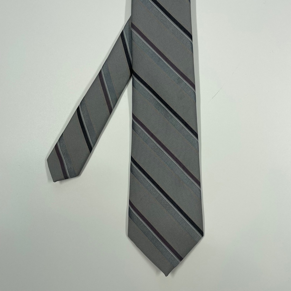 John Frederics Grey Diagonal Striped Silk Blend Necktie Mens OS
